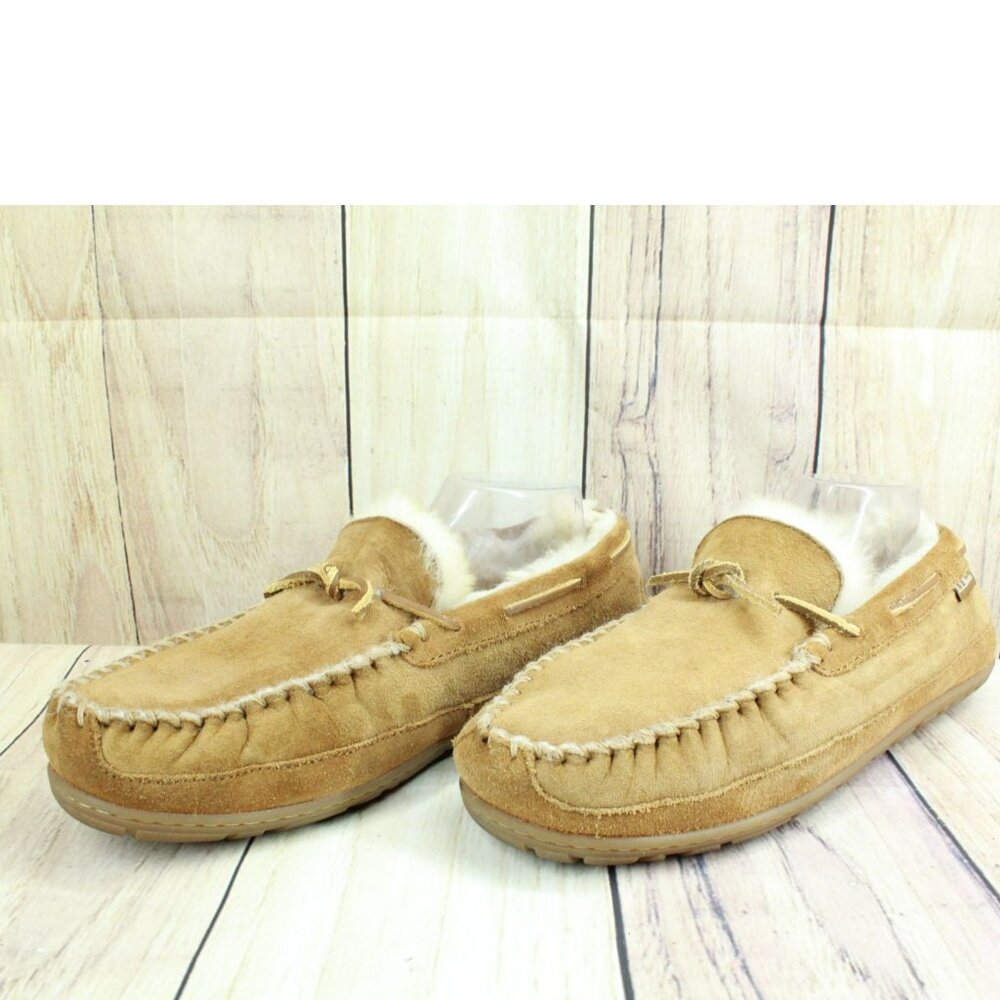 LL Bean Brown Suede Wicked Good Shearling Lined Moccasin Slippers Size 11 M - Picture 9 of 9